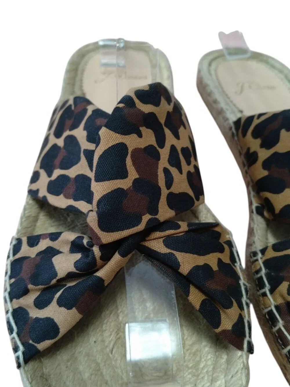 J. Crew Twisted-Knot Espadrille Leopard Print  Slip On Flat Sandals Size 7